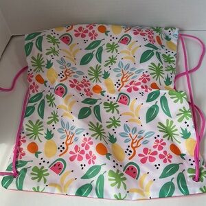 Drawstring bag pink white tropical fruits vacation beach